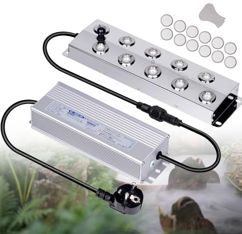 MOGOULUA Fendinebbia 10 testa 7L/H dispositivo di nebbia ultrasonico con alimentatore impermeabile da 350 W, dispositivo di nebbia pesante cortile interno nebbia umidificatore stagno per giardinaggio