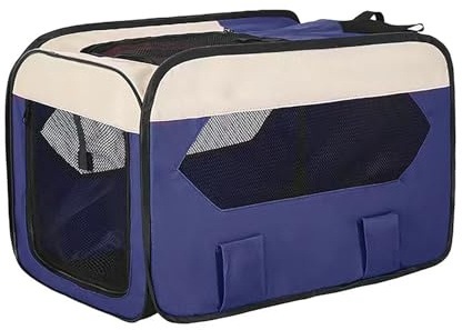 Caja plegable para perros y gatos para coche: caja de transporte para mascotas, viajes, portátil, segura, transpirable, para exteriores, con cinturón de seguridad (azul marino, 70 x 42 x 42 cm)