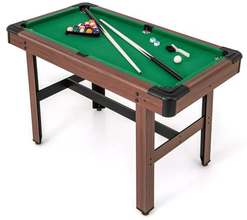 COSTWAY Tavolo da Biliardo, Tavolo da Gioco Biliardo in Legno con Set di Palline 2 Steccette 2 Gessi Triangolo Spazzola, Mini Tavolo da Biliardo per Sala Giochi bar Palestra, 122x61x76 cm (Verde)