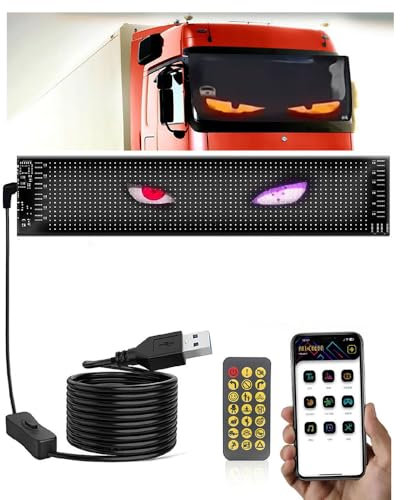 Insegna Luminosa Led Programmabile,Insegna Led Programma,92 Mm x 374 Mm Flessibile Display Led,Insegna Luminosa Led Sostegno Testo,Con Controllo Tramite App e Telecomando,Per Auto, Camion, Ecc.