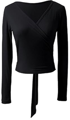 Scaldacuore Danza Bambina Body da Danza Classica for Donna e Ragazza, Top Avvolgente, Manica Lunga, Danza Classica, Ginnastica, Maglioni complessivi, Cardigan riscaldante con Lacci(Black,L)