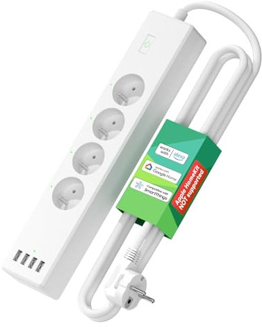 Meross Multiprise Connectée (FR), 16A Prise WiFi Compatible avec Alexa et Google Home, Multiprise Programmable (4 Prises AC et 4 Ports USB) avec Fonction du Temps et Contrôle à Distance