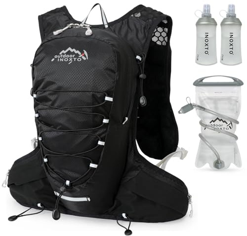 INOXTO Mochila Hidratacion,con Una Bolsa De Agua De 1,5 litros, La Mochila De La Bolsa De Agua Es Adecuada para Trotar, Andar En Bicicleta,MontañIsmo Hombres Y Mujeres De (Negro, Estándar)