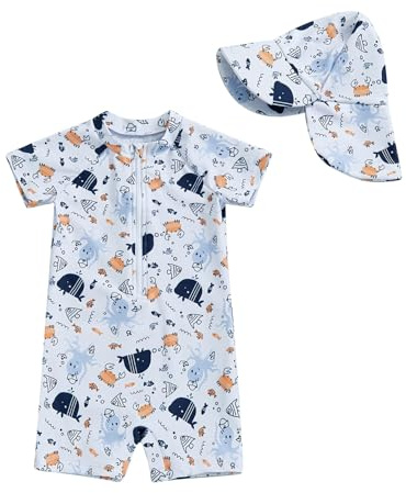 Bañador beber Niño Niña Protección UV 50, Traje De Baño con Gorro Bebe Fato Baño UV Oceam Blanco 3-6 Meses