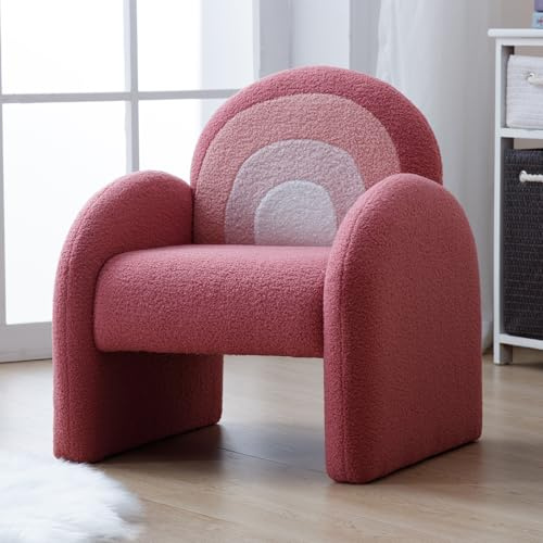 Ya-Home Poltrona per Bambini in Pelliccia Poltroncina per Bambini con Schienale Arcobaleno Divano Bambina in Legno per Camera da Letto/Sala Giochi/Soggiorno, Rosa