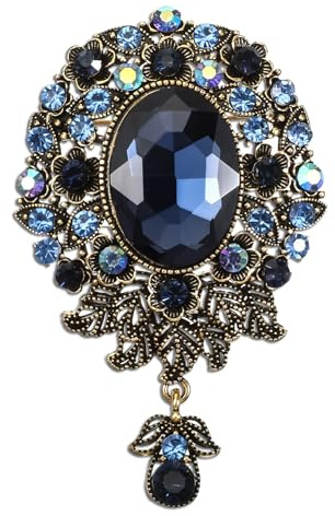 Vintage Teardrop Rhinestone Brooches for Women, Blue Diamond Lapel Pins Crystal Wedding Brooches and Pins Flower Badge Boutonniere Corsage for Women Girls Men Clothes Dress Hats Bags