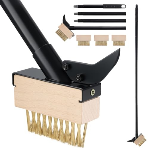 Mitclear Spazzola per Rimuovere delle Erbacce con Manico Lungo(128cm), Attrezzi Giardino con Spazzola Metallica e Raschietto, Rimuove Erbacce e Muschio da Fughe Strette e Larghe(4 Spazzole)