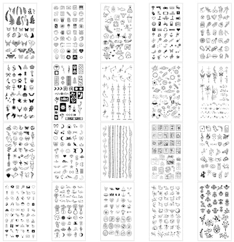 20 Sheets Small Temporary Tattoos, Temporary Fake Tattoos for Finger, Neck, Arm, Tattoo Stickers, Fake Tattoo for Party, Custom Decoration (Black)