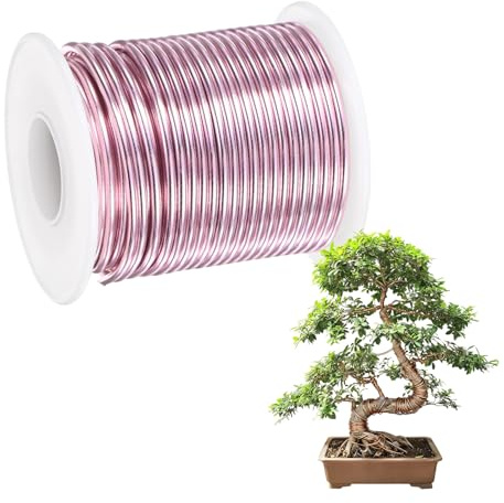 M METERXITY 1-Pack Bonsai Training Wire, 2mm x 49ft/15m Anodized Aluminum Bonsai Tree Wire for Fine Trunk/Gardening Branch/DIY Crafting [Pink]