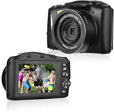Aumotop Cámara con Zoom Digital Transparente 4K/60FPS Ultra HD 16X para Fotografía y Viajes, Buena para Estudiantes y Principiantes, Peso Ligero Portátil Negro