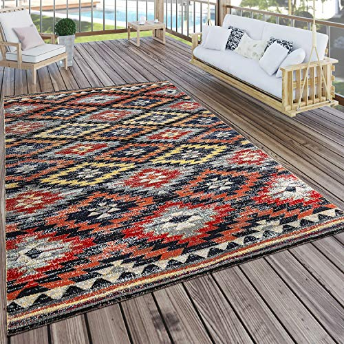 Paco Home In- & Outdoor Teppich Modern Zickzack Muster Terrassen Teppich Bunt, Grösse:Ø 200 cm Rund