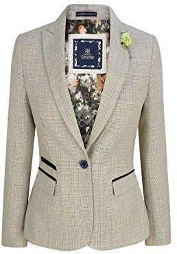 House of Cavani Ladies Women Tweed Herringbone Cream Black Tailored Fit Classic - Cream 12