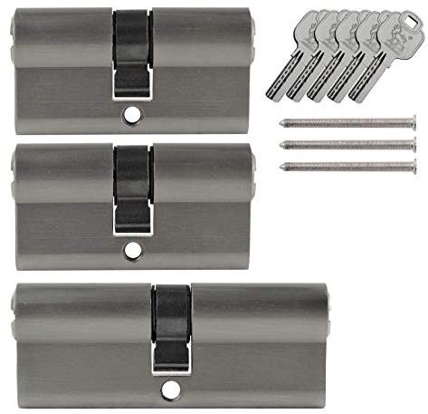 3x Tür Zylinder Schloss 60 mm & 80 mm gleichschliessend +5 Schlüssel Schliessanlage (2x 60 mm - 1x 80 mm)