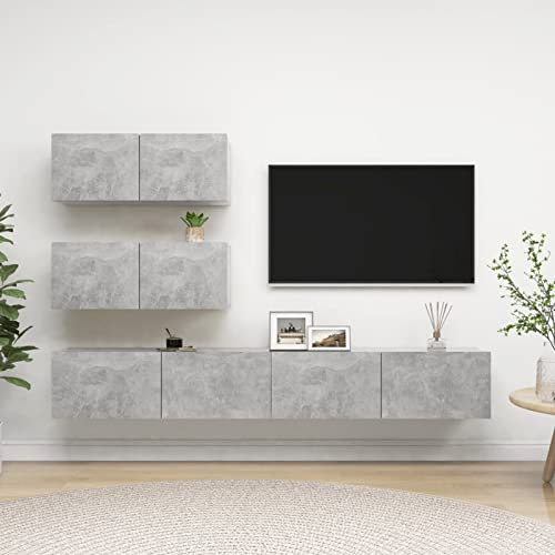 MOONAIRY Juego de Mueble para TV de 4 Piezas, Conjunto Muebles Salon Modernos, Mueble Salon, Conjunto TV Salon, Salon Completo, Mueble Television, Muebles De TV Salon, aglomerado Gris hormigón
