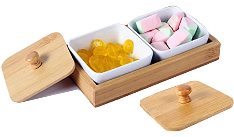 Juego de Servir de 2 Piezas - Set de cuencos Snack & Dip Cuencos de Ceramica con Bandeja, Cuencos Aperitivo de Cerámica para Condimentos con Tapa - Para Salsas Snacks Entrantes Postres patatas fritas