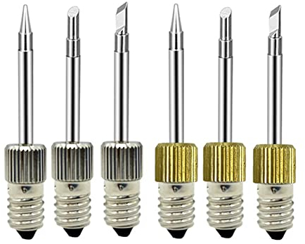 6 x elektronische Lötkolbenspitzen, austauschbare E10-Komponenten, Nadelspitzen, Stahlwerkzeug, lange Lebensdauer, kabellose Lötspitzen für allgemeine Lötanwendungen, Punkt-, Linien- & Schlepplöten