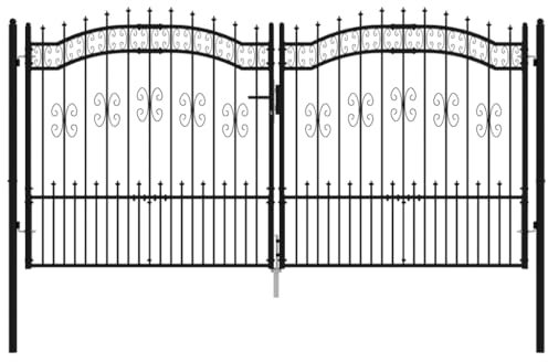 vidaXL Zauntor, Gartentür mit Speerspitze, Gartentor Hoftor mit 3 Schlüsseln, Gartenzaun Gartenpforte, Schwarz Pulverbeschichteter Stahl