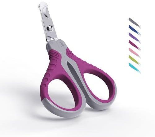 WePet Haustier-Nagelschere (U07.1), Professionelle Krallenschere, Gebogene Schere speziell für Katzen, Kätzchen, Hunde, Welpen, Kleintiere, Grau/Fandango Violett