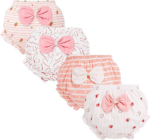 AUBIG 4Pcs Baby Boys Bloomers Toddler Girls Toilet Pee Potty Training Pants Cotton Underwear Ruffle Underpants Breathable Panties