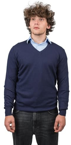 DALLE PIANE CASHMERE Pull Homme Mélange Cachemire Laine - Bleu, M