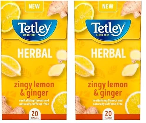 Tetley Zingy Lemon & Ginger, Box of 20 Teabags (Pack of 2)