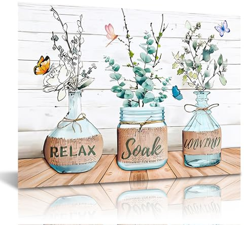 Poster de Pared de Baño Botanico, Cuadro de Pared Granja Rustica, Relax Soak Unwind, Cuadros Decoracion Salon Dormitorio Baño Moderno Impresiones en Lienzo 30x40 cm Sin Marco