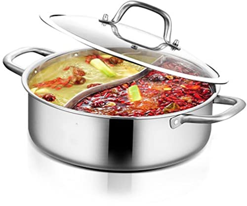 Hot Pot kastrull med lock, rostfritt stål hot pot spis 32 cm hot pot med skiljevägg för induktion spishäll gasspis