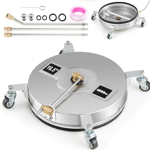 TANGZON 4000PSI Pressure Washer Surface Cleaner, 16.5 Undercarriage Stainless Steel Power Cleaner Attachment with Casters, Power Washer with 1/4 Quick Connect 3 Extension Wands 2 Replacement Nozzles