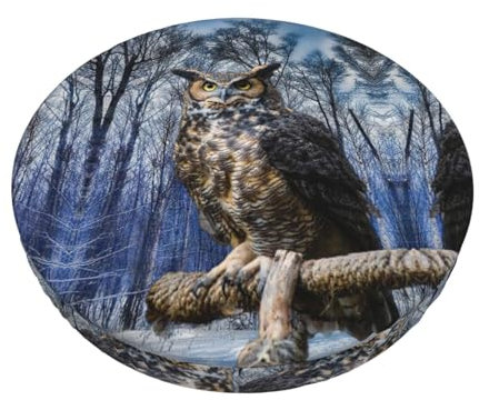 YZHYWJFF Owl Sitting Tree Fence Printed Circular Bar Chair Cushion Cover, Suitable For Kitchen, Bar Stools, And Office Chairs