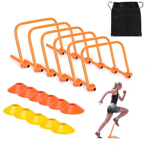 BOOSTEADY Agility Speed Training Hurdles with Marker Cones, Adjustable Agility Training Hurdles for Football, Basketball, Soccer Hurdles Training Equipment Set of 6 with Bag