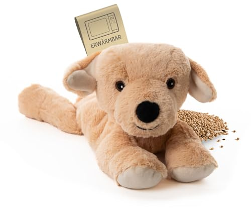 Habibi Plush Cuscino termico per bambini e adulti – 1873 cane Labrador con riempimento di miglio, peluche termico per riscaldare nel forno a microonde e forno, ideale anche per bambini