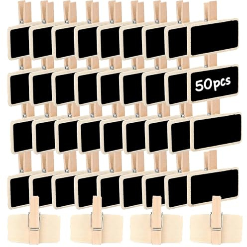 MEISO 50 Pezzi Mini Lavagne In Legno, Lavagna Piccola Con Clip, Lavagne Riutilizzabili Piccole, Per Cartellini Dei Prezzi, Lavagne Per Memo Foto, Promemoria, Etichette Per Le Feste