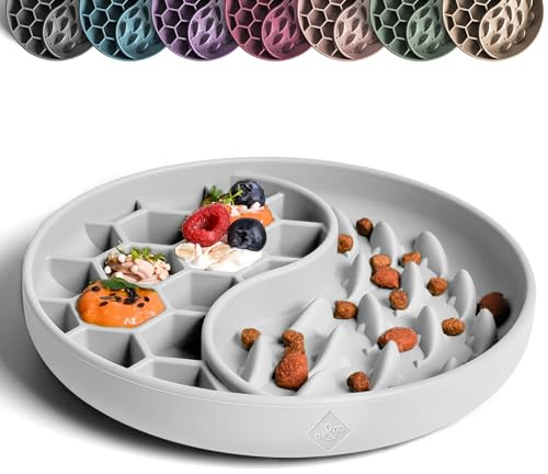 ne&no® Anti Schling Napf für Hunde und Katzen I Slow Feeder I Leckmatte Hund mit großem Saugnapf I Schleckmatte Katze für Nassfutter und Trockenfutter (Stone Grey)