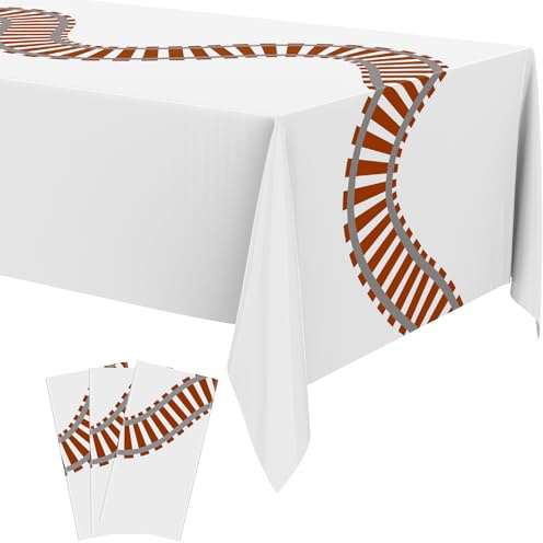 Teenyyou 3 Pcs Train Party Decorations Railroad Track Tablecloths Express Train Birthday Party Supplies 54 x 108 Inch Plastic Table Covers for Western Railroad Track
