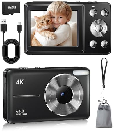 Appareil Photo Numérique, Appareils Photo 4K 48MP pour la Photographie avec Carte de 32Go, Zoom 18X, Appareil Photo Compact Portable et Mini de 2,8'' pour Enfants, Adolescents, Garçons et Filles