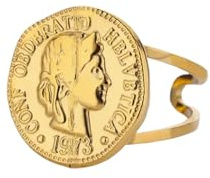XIPIEIO Joyería de las mujeres Retrato Reina Anillos de Monedas para las Mujeres Apertura Color Oro Redondo Moneda Reina Anillos de Dedo Impermeables Joyería Femenina Regalos de Moda