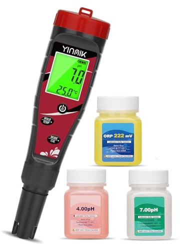 YINMIK Testeur pH Sel Chlore Testeur Piscine 7 en 1 Professionnel pH Mètre Piscines d'e au Sel, Testeur Piscine électronique,Testeur pH et EC TDS sel Piscine pour Aquarium hydroponique
