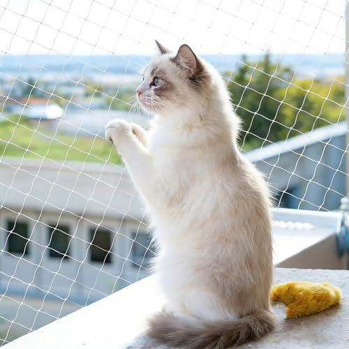 RICKMASK Katzennetz für Balkon, 10×3M Katzennetz Drahtverstärkt Ohne Bohren, Katzenschutznetz, Balkonnetz für Katzen zur Sicherung von Balkon, Terrassen, Fenstern, Türen, Zäune