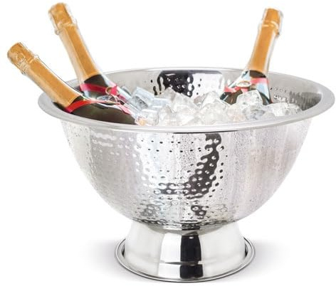 Champanera de Acero Inoxidable con Acabado Martilleado, Cubitera para Champán y Vino, Base de Pedestal