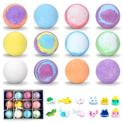 ZORVENIX 12 Piezas Bombas de Baño Niños con Juguete Sorpresa, Bombas de Baño para Niños, Conteniendo el Juguete Sorpresa en el Interior, Regalos para Niños y Niñas