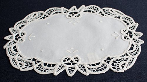 Tischdecke Tischläufer Mitteldecke Deckchen Stikerei Creme (20x30cm Oval)
