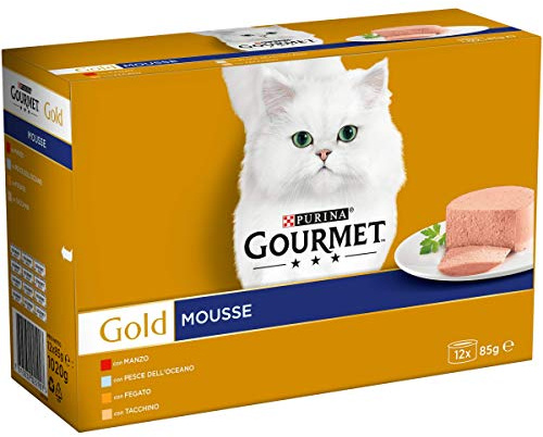 GOURMET Gold - Cibo Umido Gatto Adulto, Mousse con Pesce dell'Oceano, Fegato, Tacchino, Manzo. 96 Lattine da 85 g