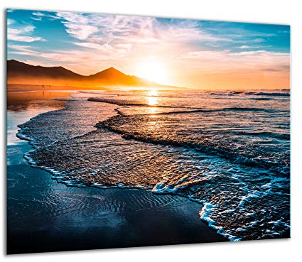 TMK Plaque de recouvrement, 60 x 52 cm, en verre, décorative, pour cuisinières électriques, à induction, protection anti-éclaboussures, planche à découper, motif de mer