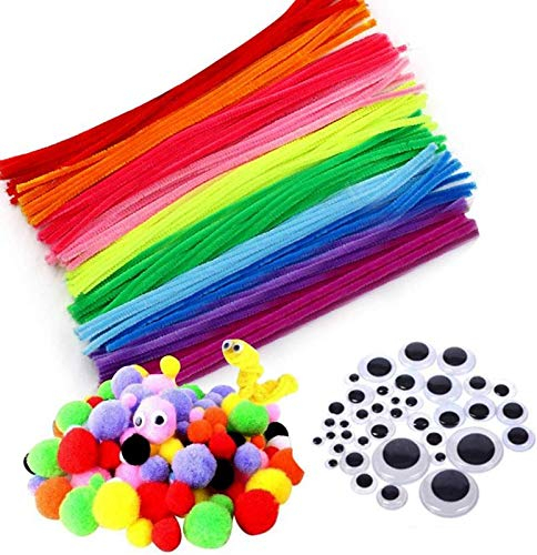 Zaloife Pfeifenputzer Bunt zum Basteln, 500 Stück DIY Pfeifenreiniger Basteln, Bunte Mini Pompons mit Kulleraugen, Pfeifenreiniger für Bastelzubehör Dekorationen