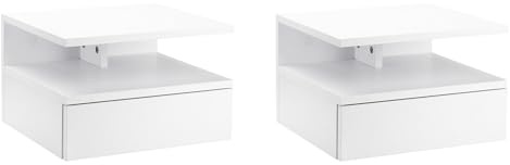 HOMCOM Set med 2 väggsängbord, hängande nattduksbord med skjutlåda, öppet fack, bricka, modern stil, för sovrum, 35 x 32 x 22,5 cm, vit