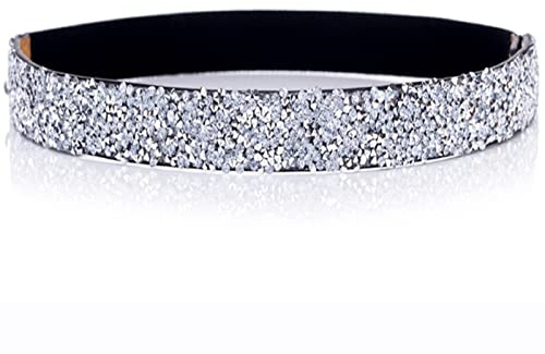 Longwu Dam gnistrande glitter strass bälte brett töjbart midjebälten silver elastiska bälten för kvinnor festklänning
