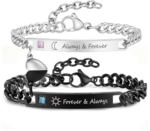 MEALGUET Always & Forever Couple Bracelets - Pinky Promise Always and Forever Engraved Stainless Steel Curb Link Couple Bracelets for Men Women, His and Hers Promise Gift for Boyfriend Girlfriend