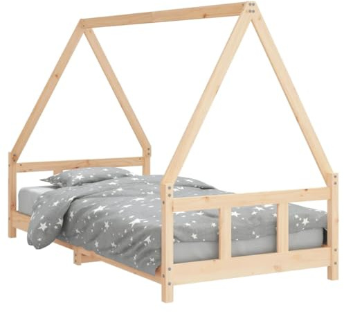 vidaXL Estructura de Cama Infantil Madera Maciza de Pino 90x190 cm, Cama Infantil, Cama Individual para niños, Cama Forma de casa, Cama para niños