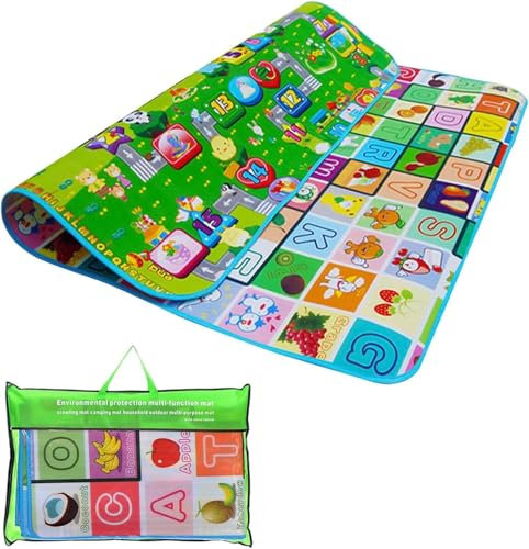Mr. Gadget's Solutions Kids Reversible Play Mat 200x180cm – Extra Large Waterproof Foam Mat for Babies & Toddlers, 2-Sided Learning Carpet for Crawling, Playing, Picnic, Indoor & Outdoor Use
