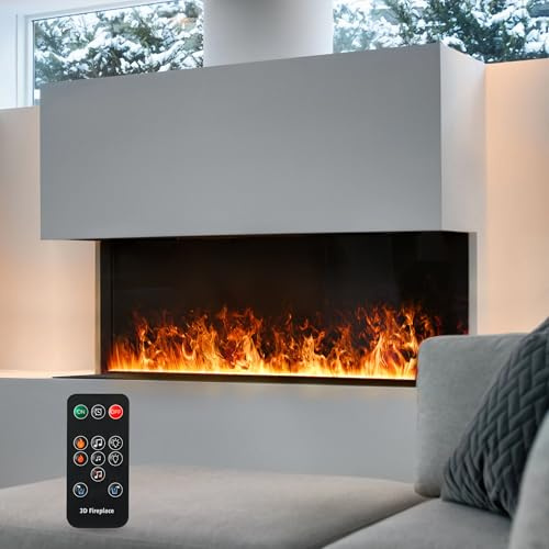 Mexhom Camino a vapore d'acqua, fuoco elettrico intelligente con telecomando, colore della fiamma del camino elettrico, 800mm